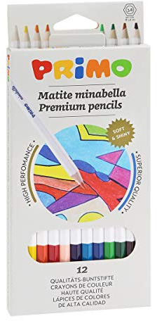PRIMO - Matite Colorate Bambini +3 Anni e Artisti Mina Ø3.8 mm, 12 Colori a Matita Professionali Sfumabili e dal Colore Pieno, Colori per Bambini per Colorare Lavoretti Creativi, Set Matite Cartoleria