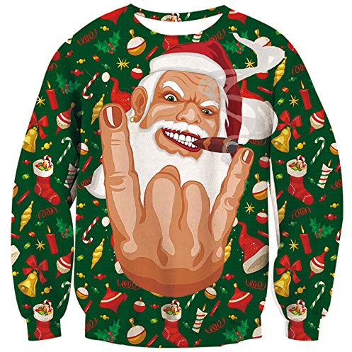 ALISISTER Jersey Navidad Hombre Mujer Christmas Jumper 3D Santa Print Xmas Pullover Sweater Divertida Elfo Impreso Traje de Xmas M