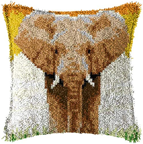 Tiermuster Knüpfkissen Für Kinder Erwachsene Und Anfänger Knüpfen Kissen Zum Selber Knüpfen Knüpfset Knüpf-Sets Kreuzstich Set DIY 3D Sofakissenbezug Handgemachte Geschenke 43Cmx43cm,Elephant