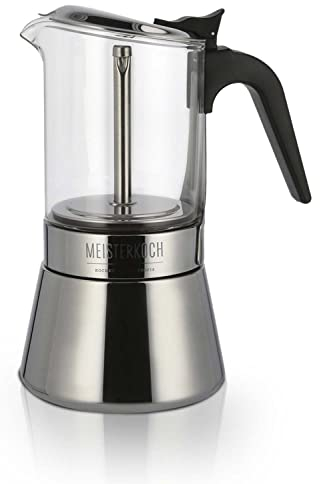MEISTERKOCH Espressokocher Mokkakanne aus Edelstahl und Glas, Induktion, für alle Herdarten, 360 ml, 4-6 Tassen, Griff aus Nylon, rostfrei, temperaturbeständig, Espressomaschine, Camping