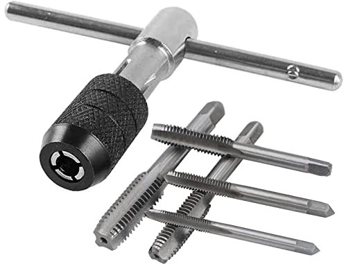 Bestgle T-tap Wrench Set, Adjustable T-Handle Tap Ratchet Holder Wrench with Metric M3 M4 M5 M6 M8 Taps Drill Bits, HSS Screw Treading Tool for Cutting Internal Threads
