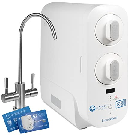 SmartWater depuratore acqua sottolavello a osmosi inversa e microfiltrazione, display TDS, senza abbonamento, 2304 L al giorno, 1,6 L min, bianco