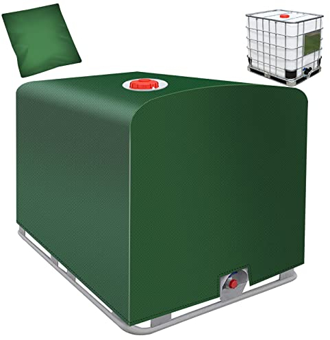MaxAwe IBC Tank Cover 1000L Green, 420D with Silver Coating Water Tank Tarpaulin, 120x100x116 cm Waterproof Tarpaulin Protective Cover, Container Cover for IBC Rain Water Tank