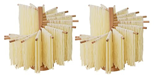 JTBDWOSK 2pc Pastatrockner aus Holz, Nudeltrockner, Nudelständer zum Trocknen Pastatrockner mit 16 abnehmbaren Armen Pastabaum für Selbstgemachte Nudeln,Braun
