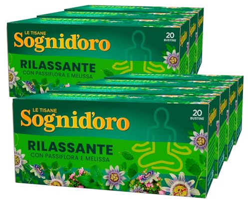 Sognid'oro Tisana Rilassante Infuso con Estratti Naturali di Passiflora Melissa Camomilla Biancospino - 7 Confezioni da 20 Filtri