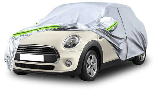 Autoabdeckung Vollgarage Ersatz für Mini Cooper 3 Doors 2000-2024, Allwetter Reflektierende Autoabdeckung mit Reißverschluss und winddichtem Gurt (Silber)