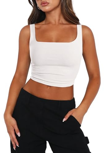 Zeagoo Cropped Tank Tops Going Out Crop Tops for Women Trendy Spring Double Layering Slim Fitted Trendy Tops