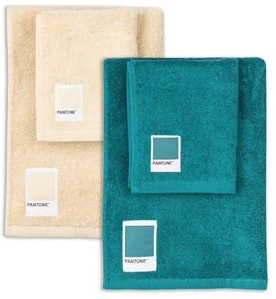 Pantone Handtücher fürs Bad und Bidet, Frottee, 100 % reine Baumwolle, Öko-Tex-zertifiziert, 2 Sets Handtücher 50 x 100 cm und 40 x 50 cm, weich und saugfähig, auch als Handtuch für das Fitnessstudio,