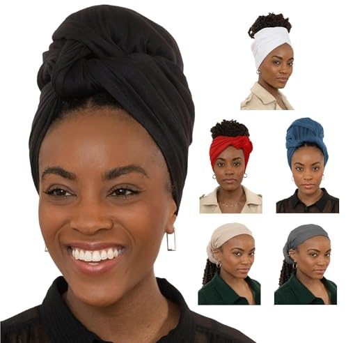 Olivia Sylx African Head Wraps for Black Women - Jersey Scarfs Headwrap Woman Hair Scarf - Soft & Stretchy Ladies Turban Hairtie Scarves Multipack - Set of 6