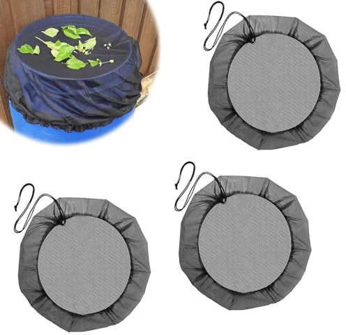 WJUAN 3 Pièces Noir Filet pour Citerne de Pluie, 60 cm Protection Citerne Pluie, Polyester Filet Recuperateur, pour Une Bouche Baril 50 cm Maximum, pour Balcons, Cours et Pelouses