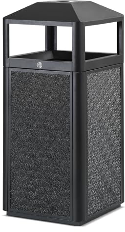 RAILEN Commercial Steel Trash Can, Indoor and Outdoor Trash Can, Waste Container Trash Receptacle for Patios, Parks, Lobbies (Black)