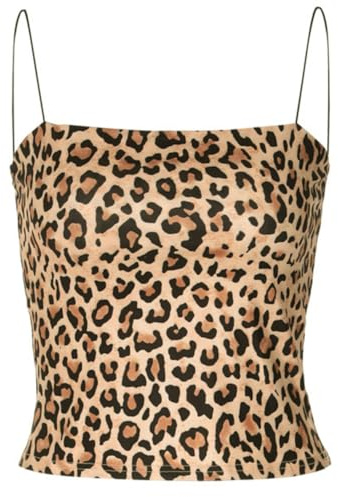 BNREOZA Sexy camiseta de tirantes para mujer con estampado de leopardo, parte superior halter fina con correas antideslizantes, talla S