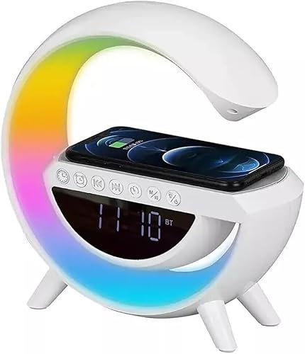 Generico Lampada da Comodino con Orologio e Sveglia Ricarica Wireless Radio FM Bluetooth BT-3401