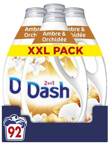 Dash 2en1 Lessive Liquide 92 Lavages, Ambre & Orchidée, avec 3 SEMAINES DE FRAÎCHEUR* et Lenor, Fabriquée En France, Dash 2in1
