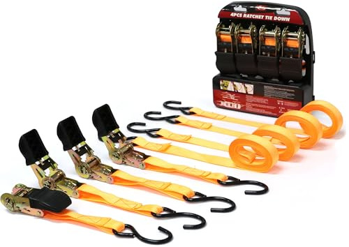 HARDZTOOL Juego De 4 Correas Tensoras con Carraca Y Ganchos, hasta 700 Kg, Ideal para Asegurar La Carga, Correas Tensoras, Ganchos, Correas De SujecióN