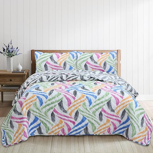 Colcha Boutí Cama 90 (180x270) Estampada – Cubrecama Ligero y Transpirable para Verano y Entretiempo – Algodón y Poliéster – Incluye 1 Funda Almohada (50x70) – Acabado Punta Redonda (Madeira)