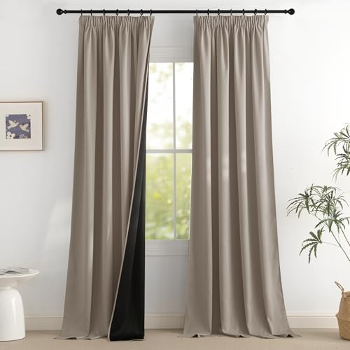 PONY DANCE Verdunklungsvorhänge für schienen 2er Set Wohnzimmer Gardinen Wärmeisolierend Abdunkelnde Vorhänge mit Kräuselband Thermovorhang Hitzeschutz H 245 x B 140 cm, Sandfarben
