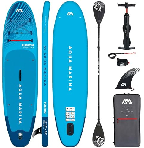 CampSup Aqua Marina Fusion 10'10 – Tavola gonfiabile per principianti con doppia pagaia – Stand Up Paddle Board Set completo – Limited Edition Blu
