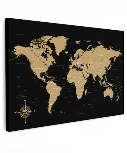 MuchoWow© Quadro Su Tela 90x60 cm Grandi Dimensioni Quadri Moderni Soggiorno Stampa Di Foto Decorazione Camera Letto Da Parete Con Cornice Dipinti Mappa - Beige - Nero