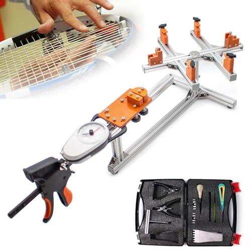 Máquina encordadora profesional de raqueta con sistema de montaje de 6 puntos, herramienta de bricolaje para tenis, bádminton, squash, incluye estirador de alambre de aleación de aluminio y accesorios