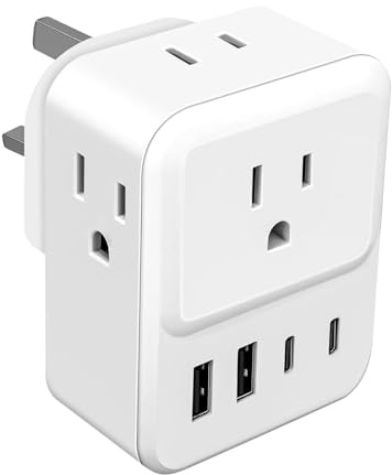 US to UK Plug Adapter,SHUOMAO 4 Way USA to UK Travel Adaptor with 4 USB(2 USB C),American to UK Converter Plug Power Adapter with 13A Fuse for America,Canada,China,Japan,Mexico(Type A,B)