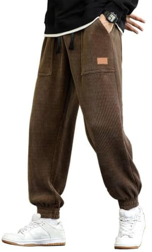 WINKEEY Pantalon Homme en Velours Côtelé Jogging Taille Élastique Cordon de Serrage Pantalon Cargo Décontracté Automne Hiver