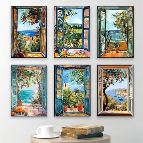 Öppet fönster Henri Matisse Poster Henri Medelhavet Apelsinträd Kustutsikt Canvastavla Heminredning (30x40cm/6 st ramlösa)