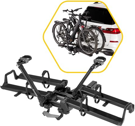 Saris Cycle-On Ebike Rack with Ramp & Wheels, Folds Flat - Hitch Mounted Bike Rack for 2 E Bikes 70 lb Each, Platform Electric Bike Carrier for Cars Trucks SUVs RVs, 1.25 & 2 Hitch Receiver