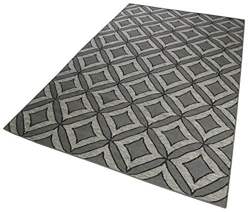 Esprit Home I Handweb Kurzflor Teppich/Läufer aus Wolle für Wohnzimmer, Flur, Schlafzimmer I Kian Kelim ESP-6023-03 | Grau Silber | (130 x 190 cm)