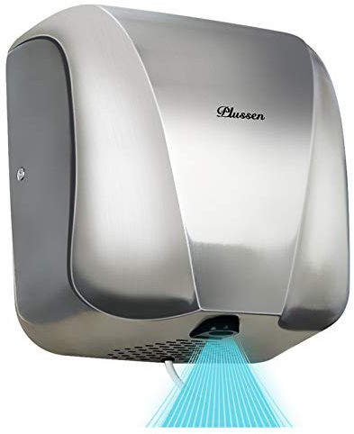 PLUSSEN Automatic Commercial Hand Dryers for Bathrooms Commercial 1800W Heavy Duty Stainless Steel Hot Air Compact Electric Hand Dryer Blower, Fast Drying in 10 Seconds (Silver 2)