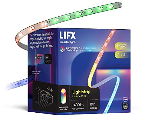 LIFX Lightstrip, 6.6' Starter Kit, Wi-Fi Smart LED Light Strip, Full Color with Polychrome Technology™, No Bridge Required, Works with Alexa, Hey Google, HomeKit and Siri