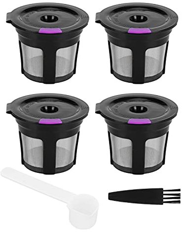 Reusable K Cups for Keurig 2.0 and 1.0 Refillable K Cups Keurig Filters Reusable Filter Cups with Brush and Spoon, Stainless Steel Coffee Filters (Set of 6 PCS)(4 Black (PP Bag))