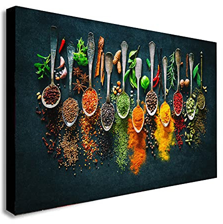 Herbs And Spices Spoons - Canvas Wall Art Framed Print - Various sizes (A1 32x24 inches)