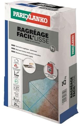 Parexlanko - Mortier de sol - Ragréage Facil'Lisse - Blanc - Préparation des sols en intérieur avant la pose de revêtements minces - Autolissant - 25kg