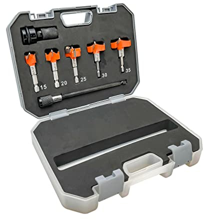 YOKOCUT Forstner Drill Bit, Tungsten Carbide Steel Wood Boring Bit, Hex Shank Wood Tools, Woodworking Hole Saw Set, Forstner Drilling Bit Cutter Bit Set with Extention Rod & Adapter