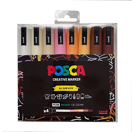 POSCA-pennor PC-5M medium akryl filtspets färgade permanenta färgmarkörer för vuxna och barn. Perfekt för färgning, tyg, graffiti, akvarell, konturritning, fönster och glaskonst. 8-pack