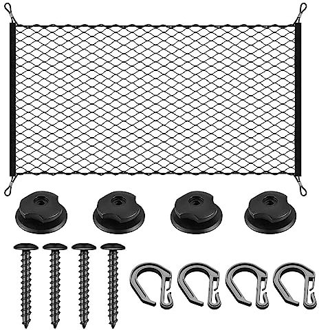 Rete Bagagliaio Auto,Rete Portaoggetti Auto,Rete Elastica Nylon con Gancio,Fibbia e Vite,Fisso Bagagliaio Reti Portaoggetti Organizer 60 x 80 cm