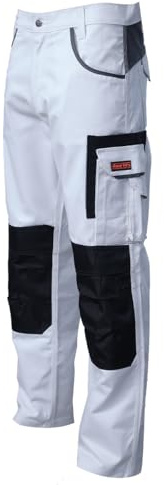 WrightFits Olympian Painters Trousers for Men - Durable Workwear with Knee Pads Pockets - Combat Trousers in White (34W X 33L)