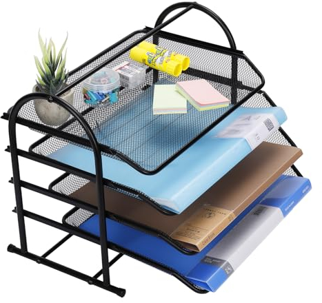 Cinnani Dokumentenablage aus Metall 4 Fächer Schwarz. Briefablage für A4 Dokument, Mesh Design, Schreibtischablage, Aktenschränke, Computertisch, Schubladenorganisator,35.5cm L x 25.5cm W x 26cm H
