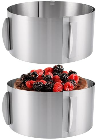 CYEER 2 Stück Tortenring Verstellbar Hoch 10CM, Edelstahl Backring Verstellbar 16-30CM, Kuchenring, Formstabile Tortenform mit Arretierung zum Backen und für die Torten-Zubereitung
