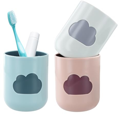 Wisebom Toothbrush Cups 3Pack Plastic Mouthwash Cups Portable Travel Toothbrush Tumbler Reusable Unbreakable Toothbrush Mug Cloud Pattern Design for Bathroom Kitchen