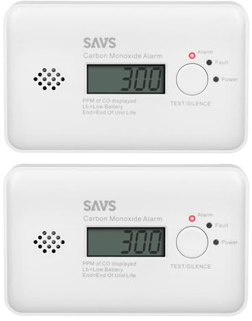 SAVS C10-W Kohlenmonoxid Melder WLAN - RF-Paarung für 24 Melder - Drahtlose LinkSmart & Optionale WiFi-Konnektivität - 10 Jahres Batterie - Moderne CO Sensor-Technologie - LCD-Display - 2er Set