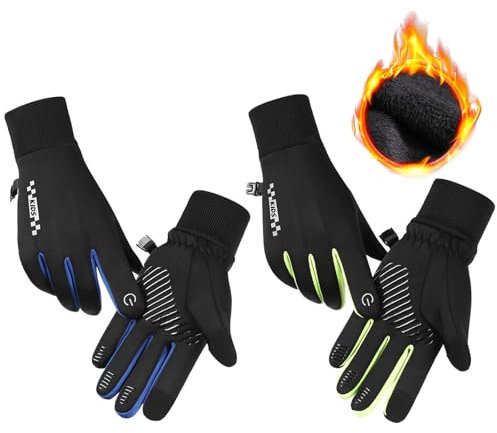 DKDDSSS 2 Paar Kinder Handschuhe Warme Winterhandschuhe für Outdoor Sport, Thermo Fleece Kinder Fahrradhandschuhe, Laufhandschuhe mit Anti-Rutsch Winddicht Touch Screen für Junge Mädch 4-12 Jahre