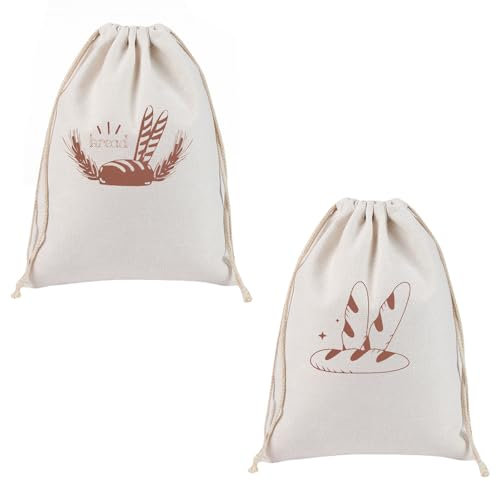 2 paquets de sacs à pain réutilisables en lin naturel, pour pain fait maison, conservation et fraîcheur - 40cm x 30cm