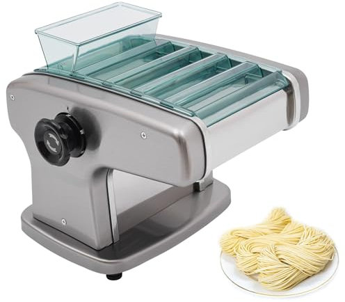 AXGCAA Máquina para Hacer Pasta eléctrica de 135 W, máquina para Hacer Fideos de Acero Inoxidable con 4 Cuchillas de Corte, máquina automática para prensar Masa de Fideos con 9 grosores Ajustables