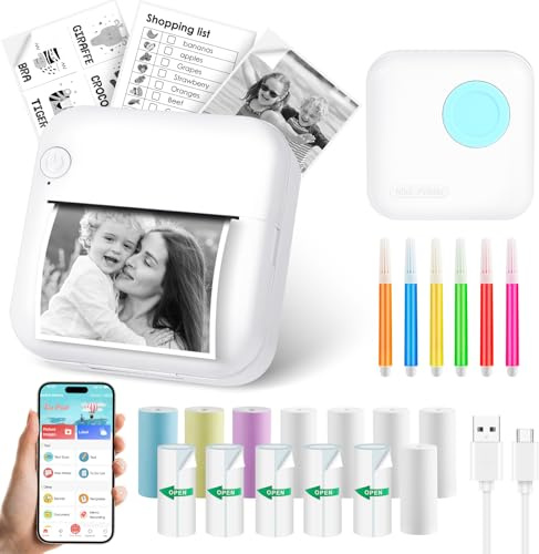 GuKKK Mini-Fotodrucker, Thermodrucker, tragbarer Sofortbilddrucker, Mini-Fotodruck vom Handy, Thermo-Bluetooth mit USB-Ladegerät, für Notizen, Tagebuch, Liste (blau)