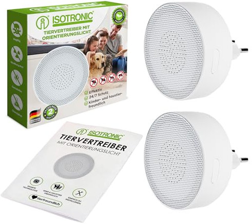 ISOTRONIC Skadedjursskydd för inomhusbruk och orienteringsljus | musskydd musskrämma | 230 V råttskrämma mot möss och råttor 2 stycken