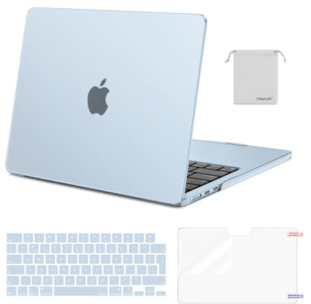 MOSISO Coque Compatible avec MacBook Air 13 Pouces M5 M4 M3 M2 2026-2022 | Protection Étui Rigide&Clavier QWERTY&Film D'écran&Sachet,Pour MacBook Air 13,6 A3449 A3240 A3113 A2681,Bleu Ciel