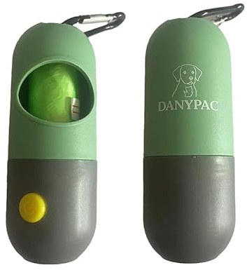 DANYPAC Dispensador de Bolsas Higiénicas para perros - incluye 1 rollo y clip de sujección - Ideal para paseos a toda hora con tu mascota - DANYPAC (Verde)