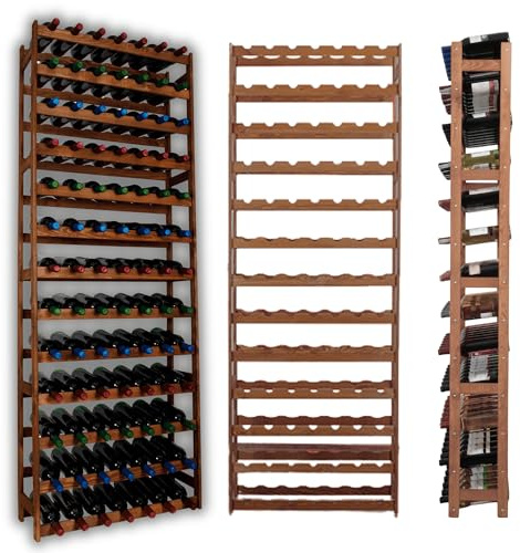 MODO24 Flaschenregal, Weinregal Holz für 91 Flaschen, Weinschrank, Weinständer, Getränkeregal, Weinflaschenhalter, Flaschen Organizer, Flaschenständer, Abmessungen 198x72x25 cm, Farbe: Braun